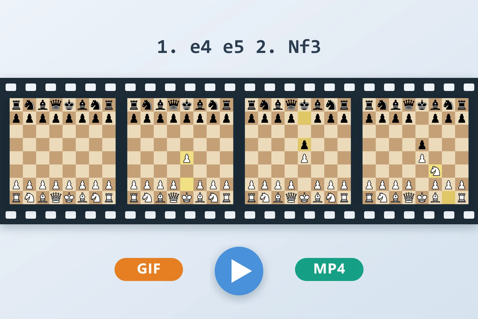 Chess move animation: position frames on a film strip with a play button